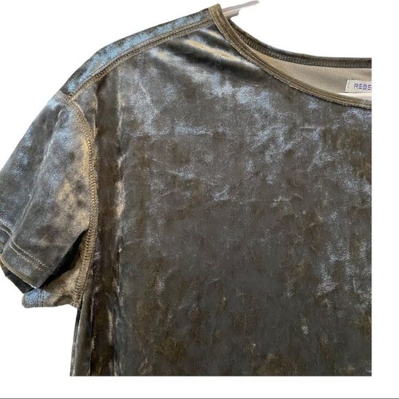 Rebecca Minkoff Women's XS Alana Top Grey Crushed Velvet Short Sleeve Hi Lo Hem - Picture 3 of 8
